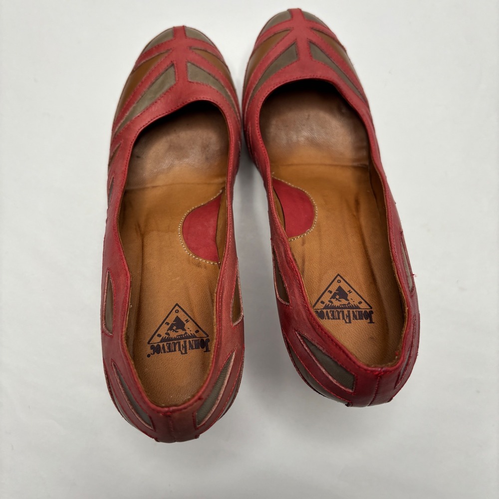 John Fluevog Miracles Meera Leather Heels Stained Glass Platform Pumps 8.5 Red - Picture 7 of 12